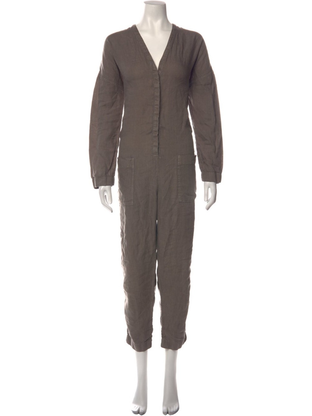 James Perse Linen V-Neck Jumpsuit in Charcoal Grey | Size 0